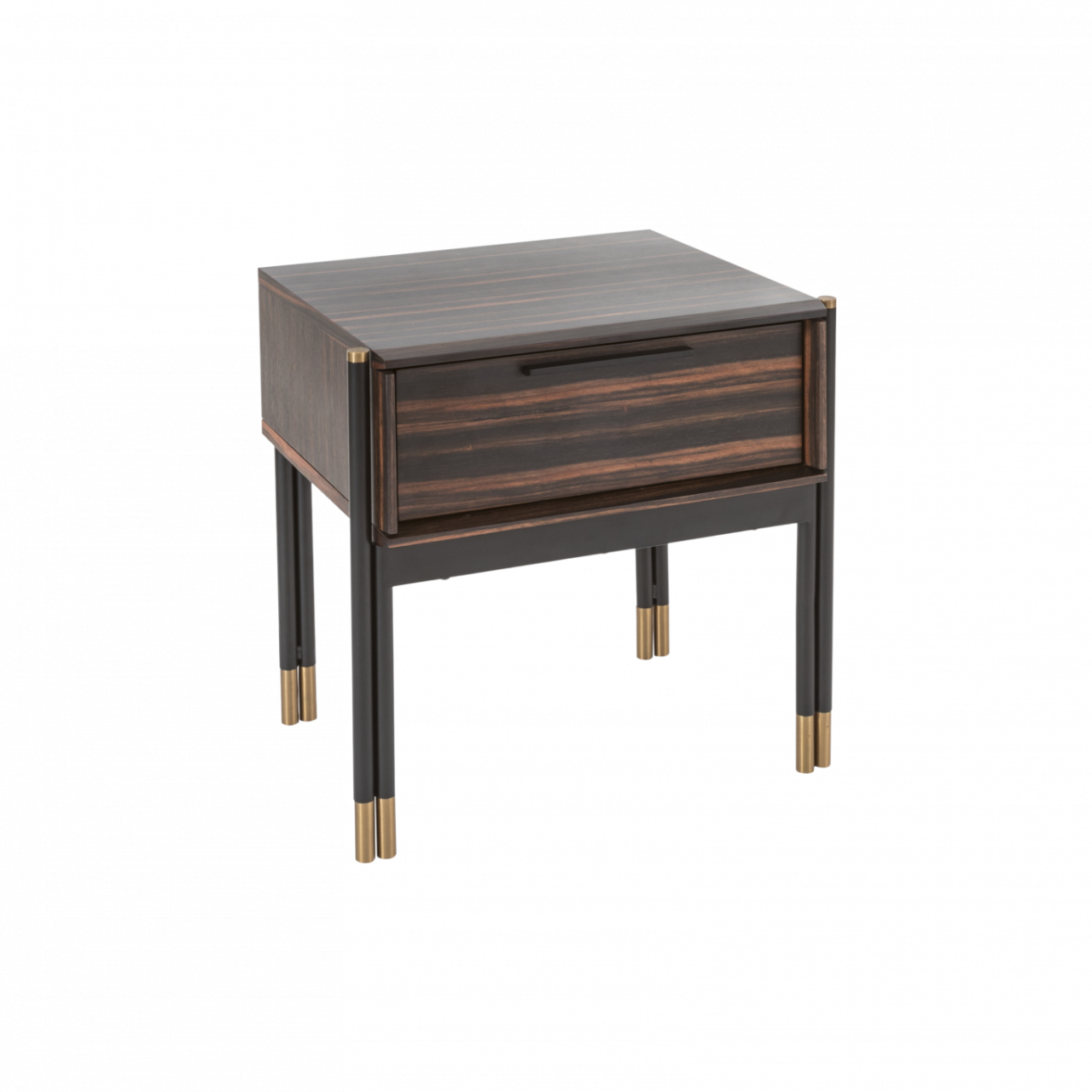 Bali Ebony Brown Wood & Gold Bedside Table | 1 Drawer